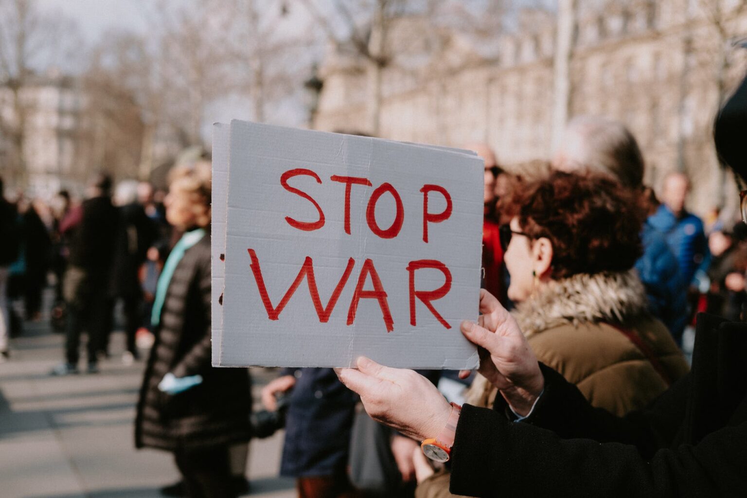 sign stop war on protest against war